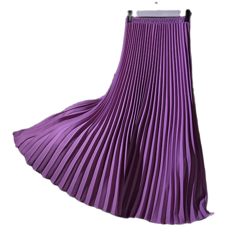 

Spring new style Women Vintage Pleated Midi Long Skirt Female Korean Casual High Waist A Line Chiffon Mesh Skirts Jupe Faldas