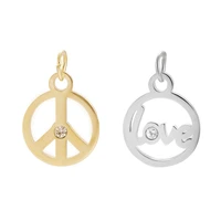 love peace charms for jewelry making bulk gold color love peace pendant diy earring necklace metal cz 5mm hole stainless steel