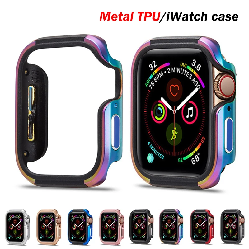 

Чехол из нержавеющей стали для Apple watch, аксессуары для iWatch series 4 3 5 SE 6 7, 45 мм 41 мм 44 мм 40 мм, ТПУ + металлический бампер
