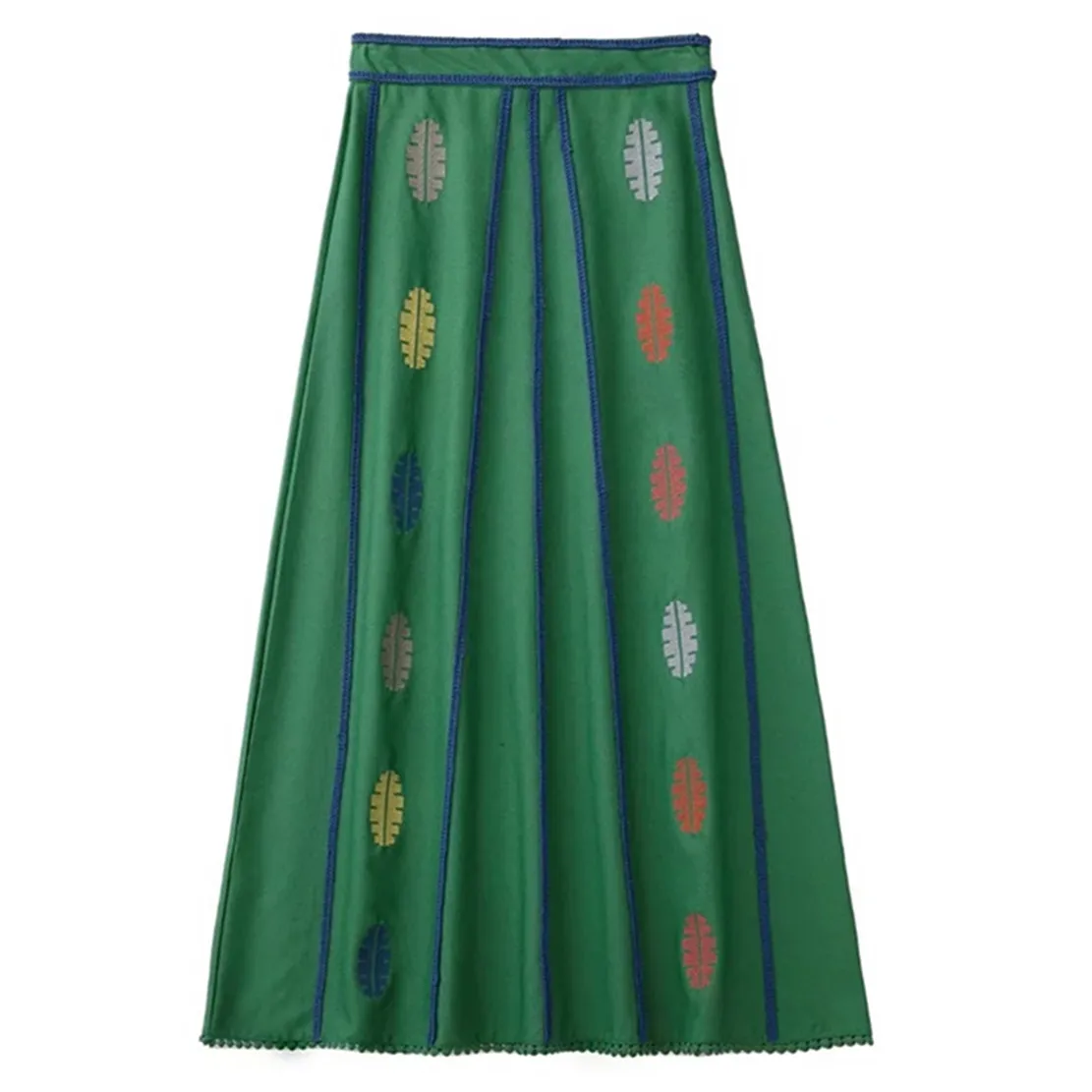 

Maxdutti 2022 Vintage Ethnic Style A-line Casual Skirts Women Indie Folk Geometric Embroidery Lace Fashion Elegant Midi Skirts