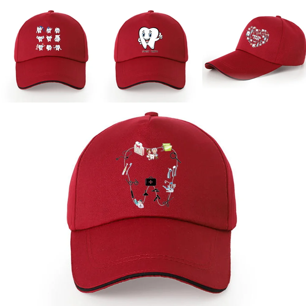 

All Cotton Adjustable Unisex Cap Outdoor Casual UV-proof Visors Hats Summer Street Hip Hop Caps Teeth Print Simple Baseball Hat