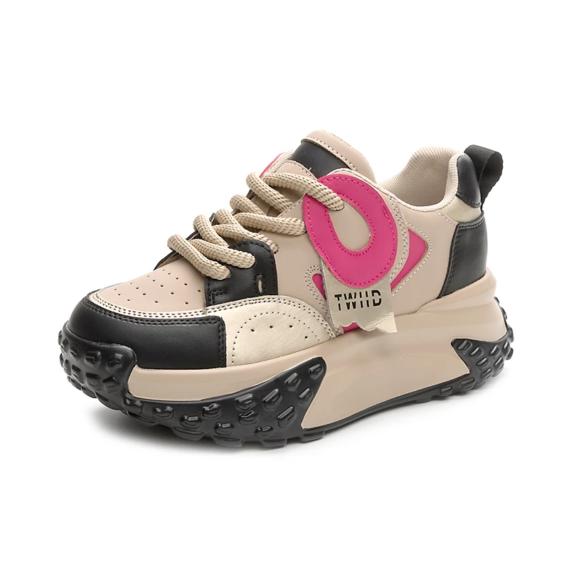 

Genuine Leather Platform Sports Shoes Girls Flats Luxury Designer Casual Sneakers Women Trends 2023 High Heels Tennis Female New