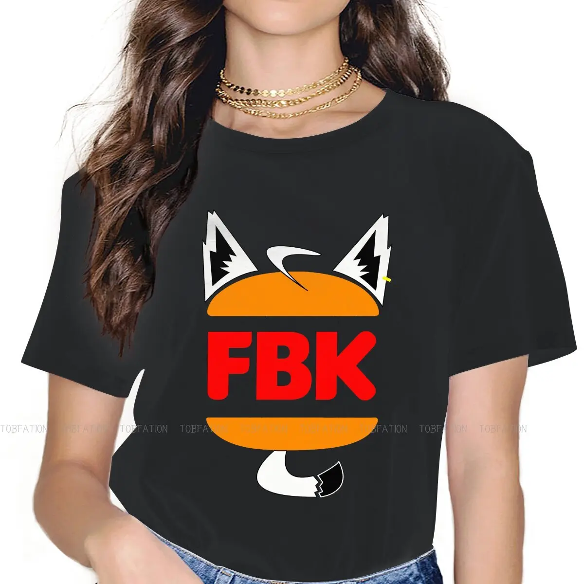 

Shirakami Fubuki Fox Burger Women's TShirt Hololive O Neck Girls Short Sleeve 4XL Lady T Shirt Funny Cute Gift