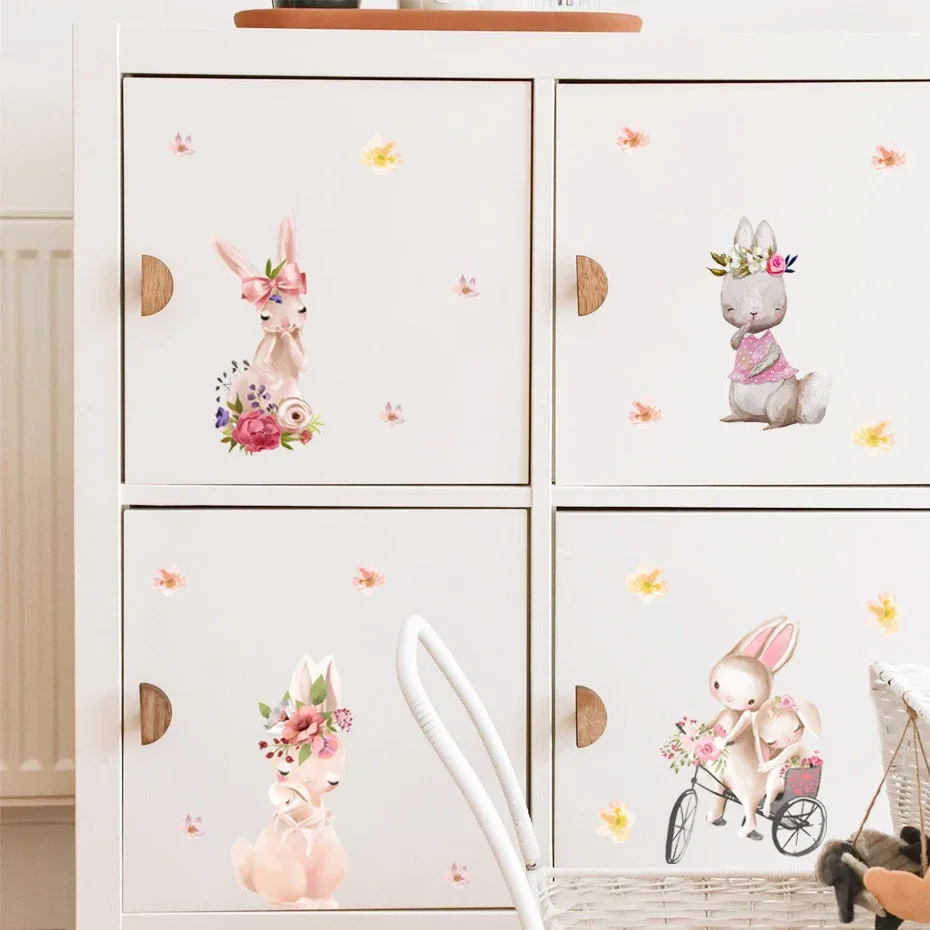 Бохо мультфильм мама ребенок зайчик сердце розовый детская наклейки на стену DIY