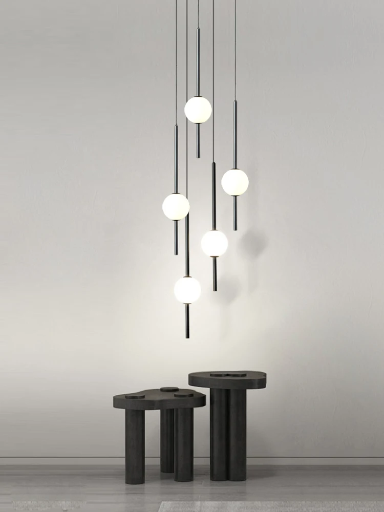 Двуэтажная люстра-лестница вилла лофт квартира гостиная столовая высокий полый