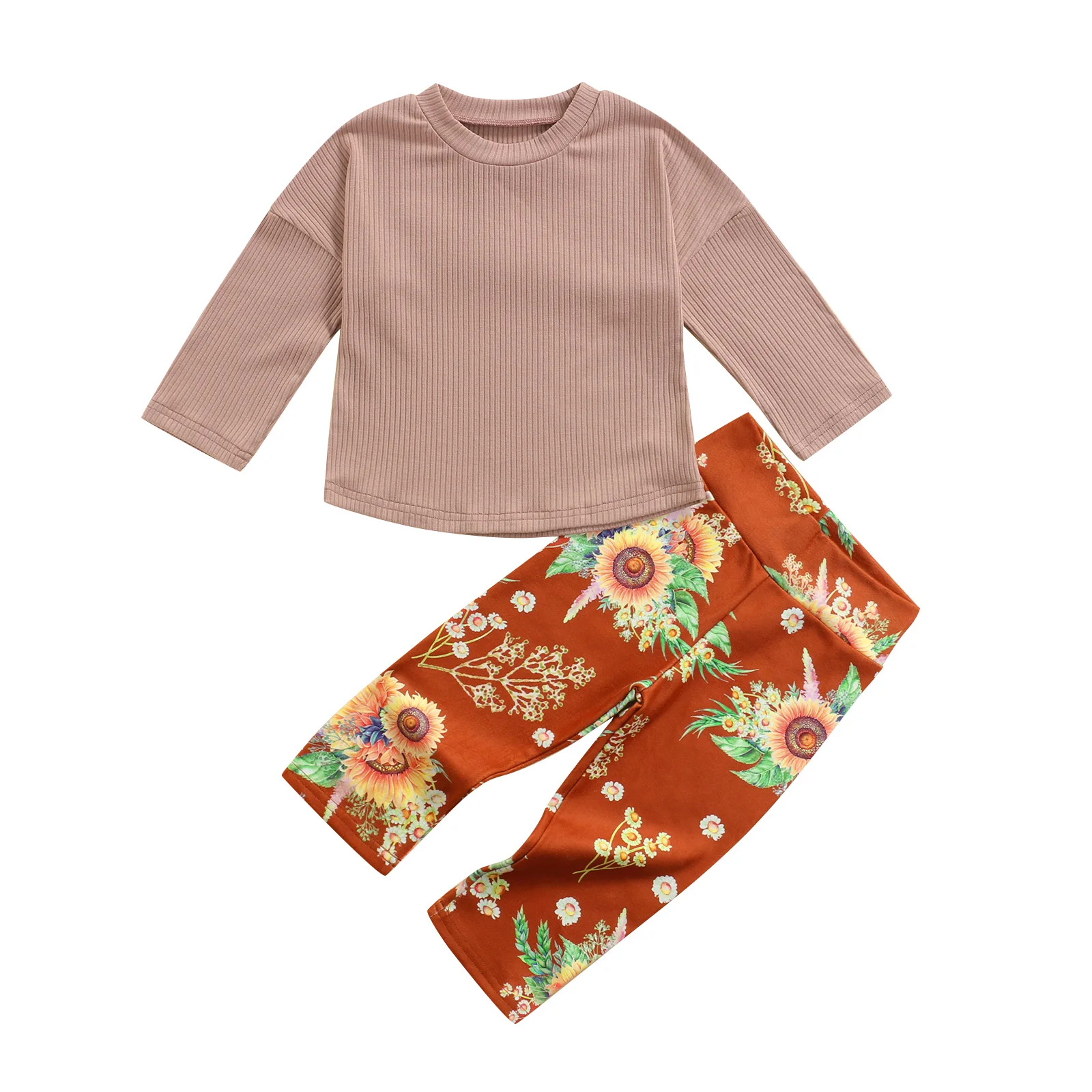 

2 шт., однотонный пуловер с длинным рукавом и длинные штаны с радужным принтом