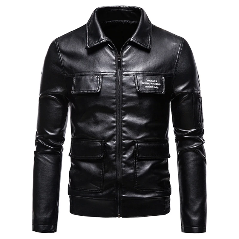 2022 Autumn Korean Style Fashion Men's PU Jackets Trendy Handsome Youth Casual Faux Leather Motorcycle Luxury Coat