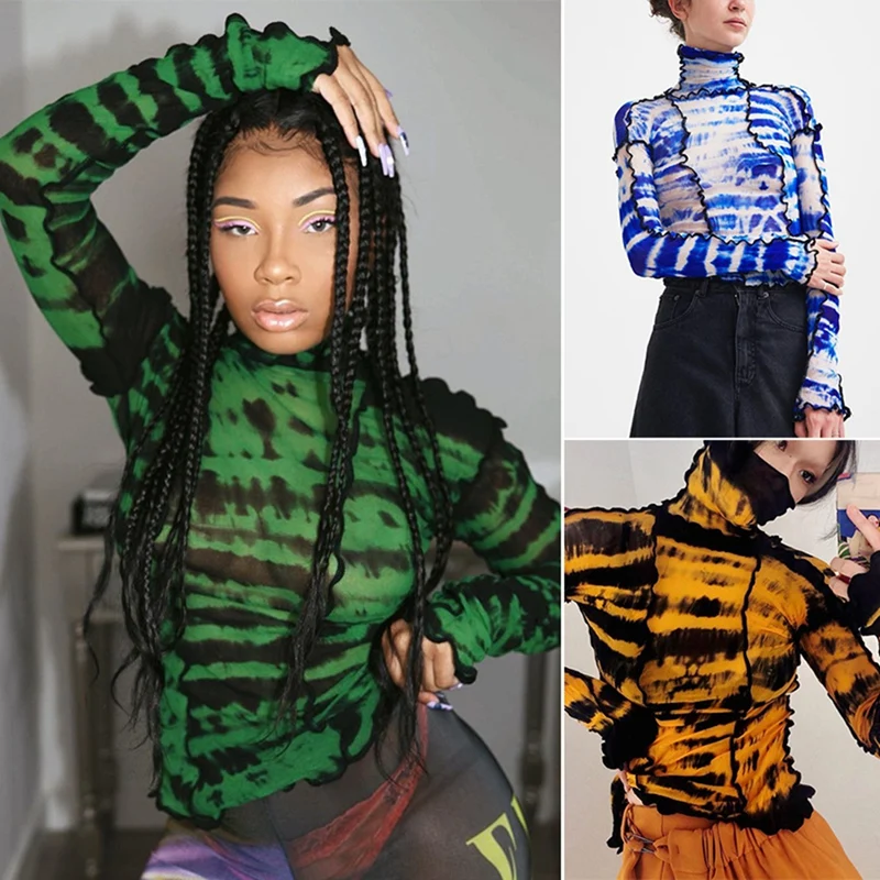 

Women's Patchwork Crop Top Women's Long Sleeve Sexy Halter T-Shirt Fashion Retro Stretch Top