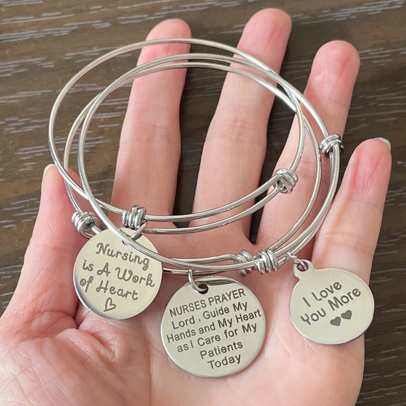 

3PCS Pack Doctors Nurse Gift Expandable Wire Bangle Bracelets For Women Nurses Presents Stainless Steel Jewelry Pulsera