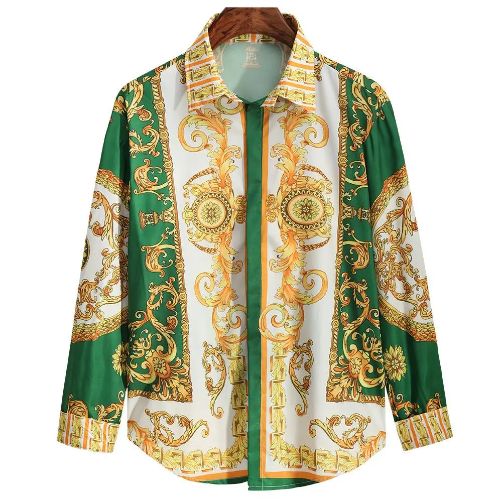 

Men shirt Long Sleeve Spring and Autumn Fashion Printed Loose Shirts and blouses Youth Floral Casual Trendy All-match Top
