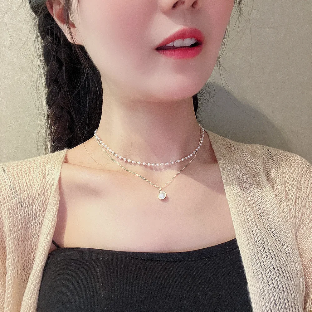 

WANGAIYAO's new fashion double-layer pearl necklace women's all-match simple light luxury niche collarbone chain cold wind acces