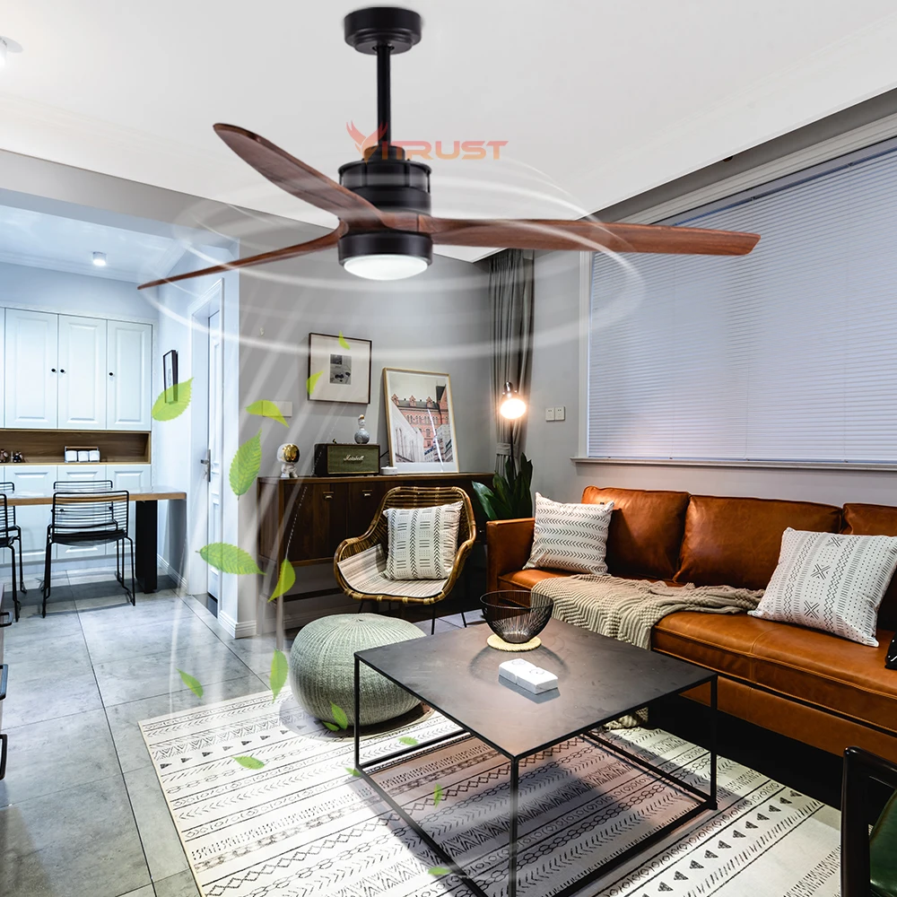 

New LED Ceiling Fan with Lamp Light Remote Control Ceiling Fan 60inch Big Fans Home Dining Room BedRestaurant Strong Wind Wood