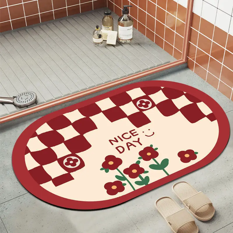

Red Lattice Soft Non-slip Floor Mat Toilet Quick-drying Mat Bathroom Absorbent Foot Mat Cartpet 40x60cm For Kitchen/Bathroom