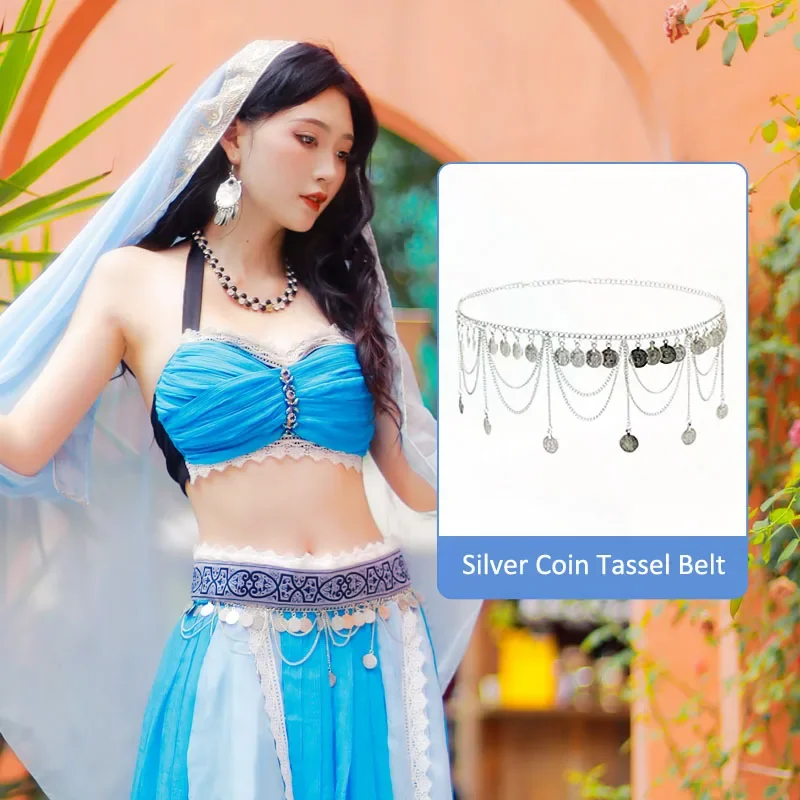 

Women Belly Dance Accessories Waist Belt Belly Chain Jewelry Body Chain Rhinestone Medallion Metal Coins Belt