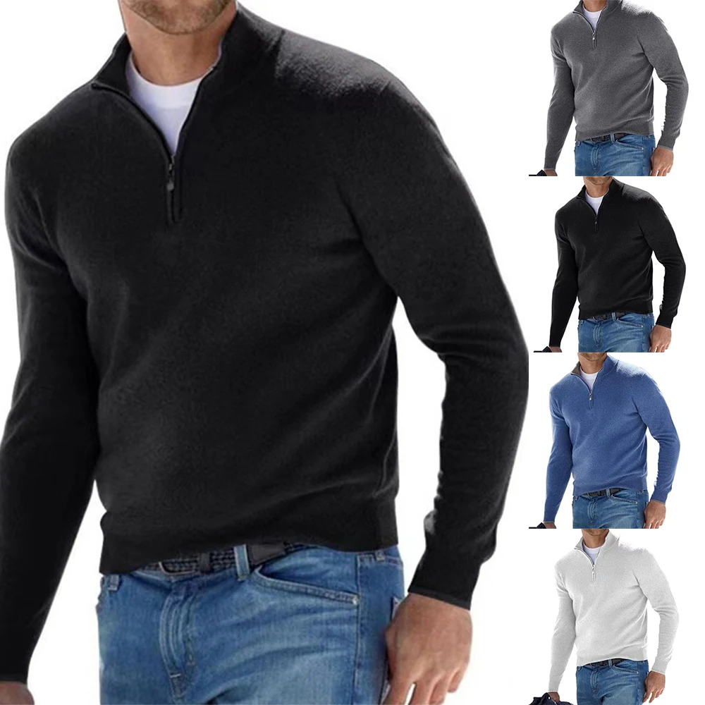 Men Quarter-zip Thicken Sweater Winter Thermal Warm Pullover Long Sleeve Casual Loose Sweatshirts Sweater