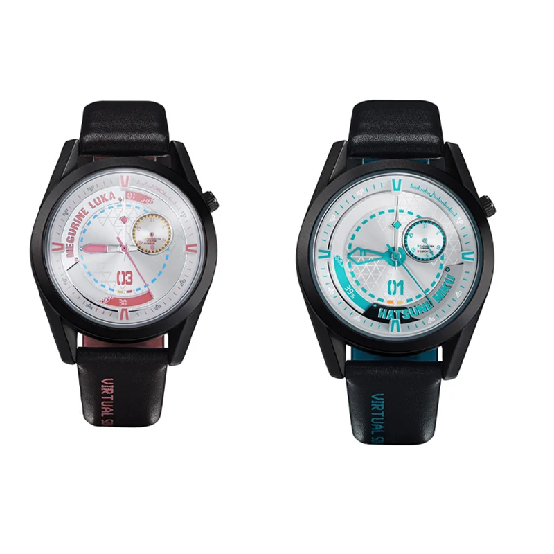 

Часы кварцевые Kawaii Hatsune Miku электронные, четыре руки, три градуса, водонепроницаемые, с кожаным ремешком, анимационное периферийное оборудование, подарок для студентов