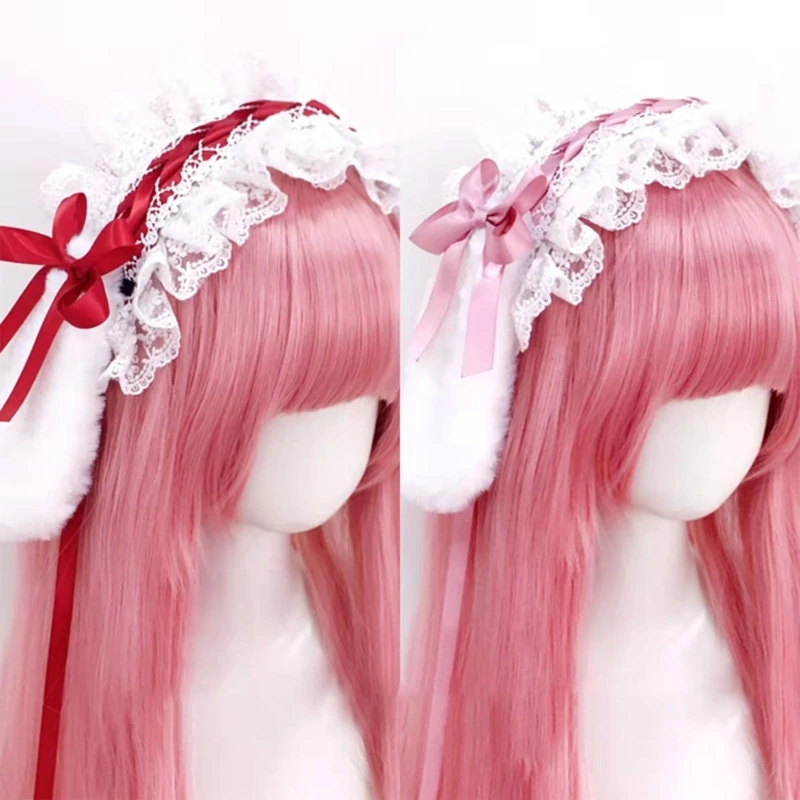 

Delicate Headband Bunny Ear Pleated Laces Shaped Hair Hoop Party Headpiece Hair Band Cosplay Costume Props for Women