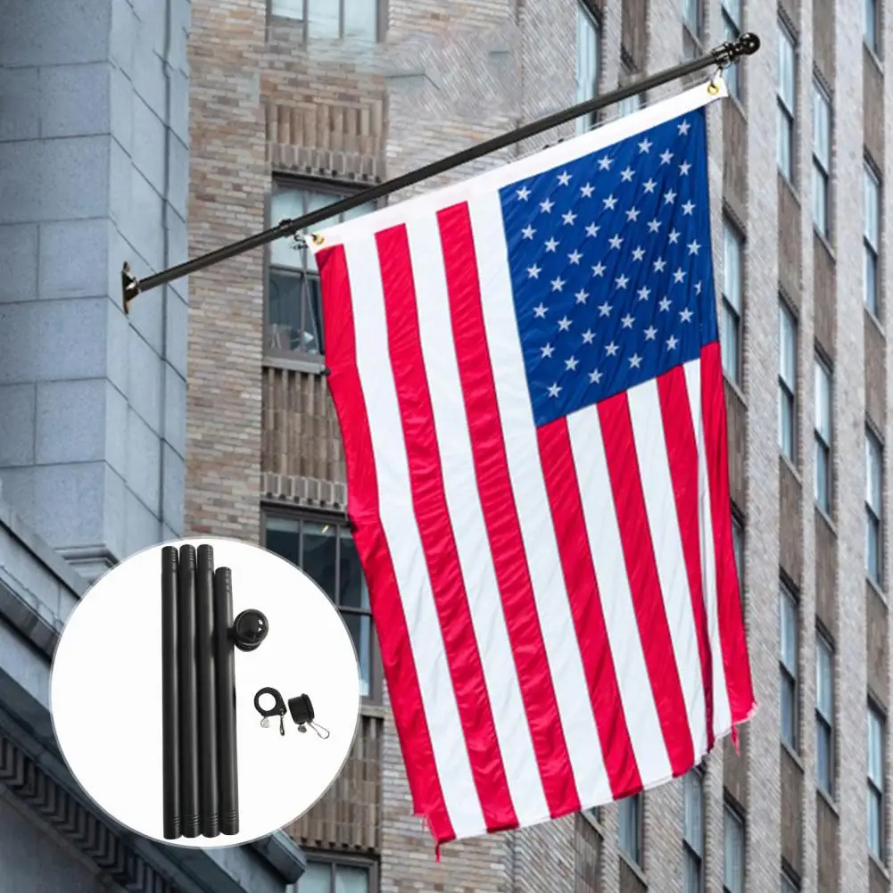 

Great Flag Holder Stainless Steel Rust-Proof Metal Black Flag Pole Kit Non-deformation Easy to Use Flagpole Home Decoration