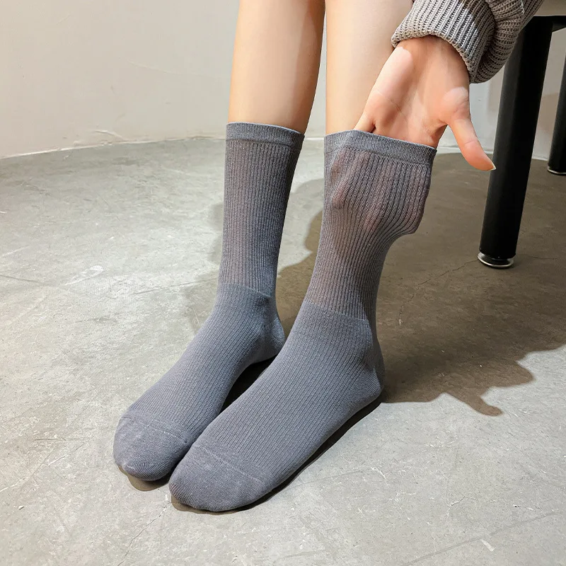 

College Style Funny Girls White Black Striped Soft Crew Socks Summer Mesh Thin Cotton Breathable Harajuku Retro Women Stockings