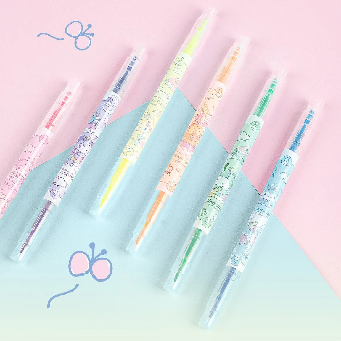 

Новинка Sanrio двухсторонний Хайлайтер с героями мультфильмов Hello Kitty Kuromi милый маркер ключ хайлайтер необходимый для школы подарок для детей