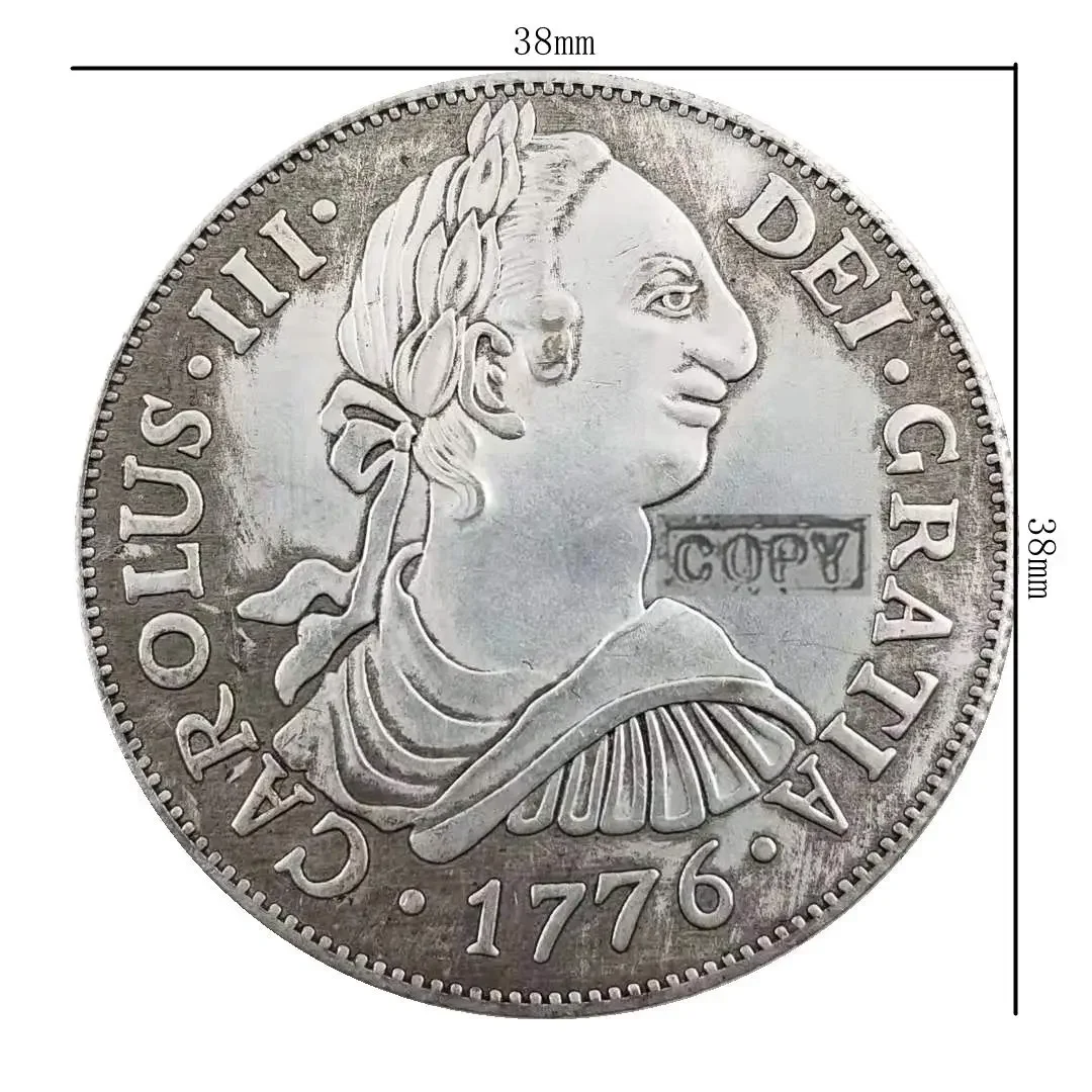 Фото Копия 1786, испанские старые монеты с двойной колонной Карлоса III, антикварные поделки, серебряные долларовые праздничные подарочные коллекционные монеты №2