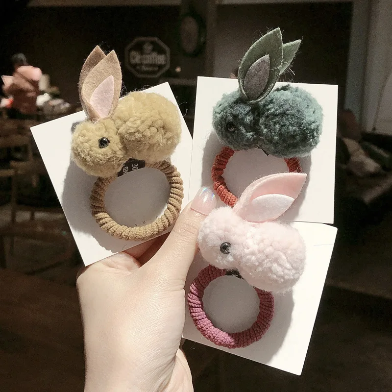 

HHhh1 Pack Cute Plush Bunny Color Girl Rubber Ring Cartoon Handmade Elastic Elastic Children's Hair Band Simple Hair Accessories