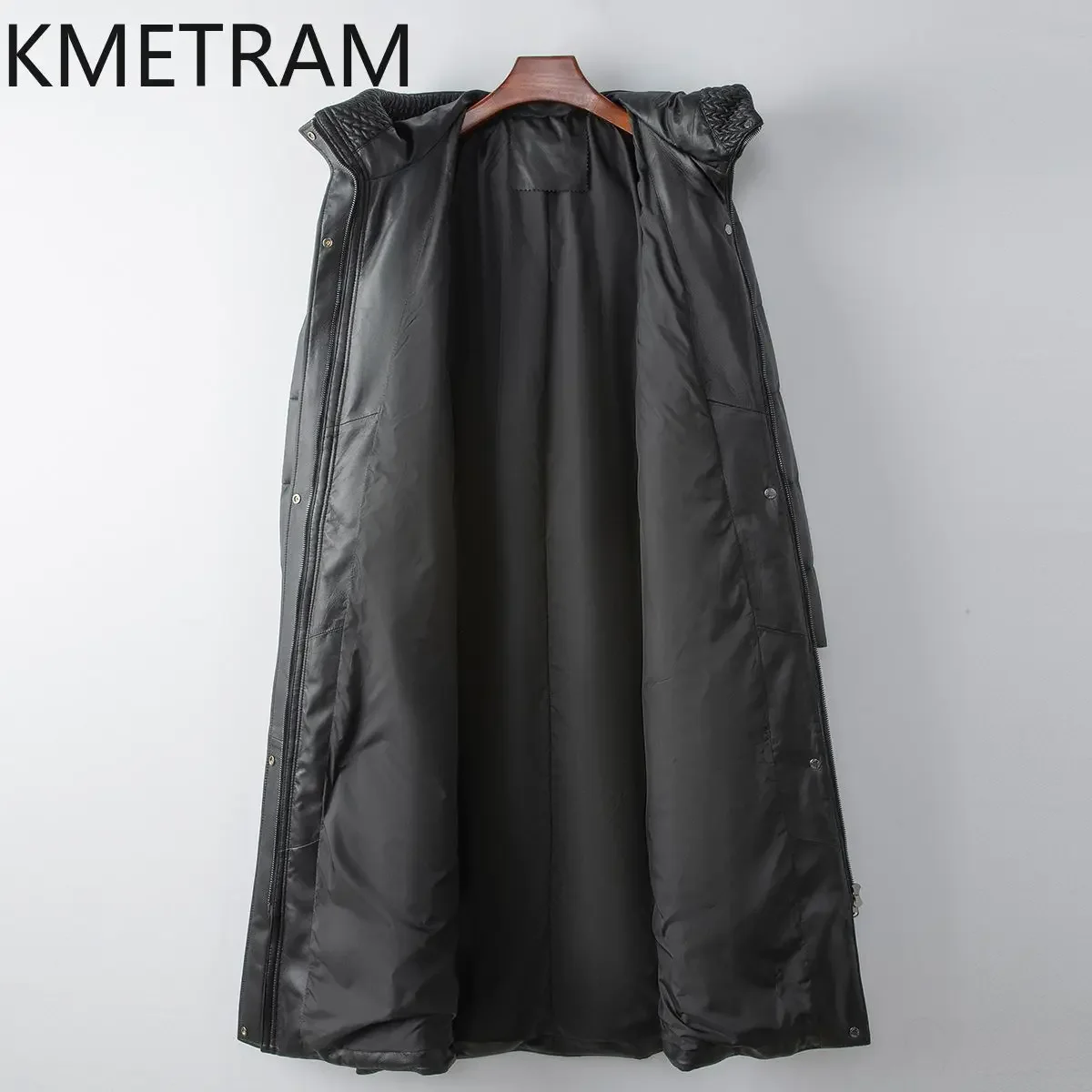 Куртка-пуховик из 100% овчины женская длинная куртка на гусином пуху с капюшоном