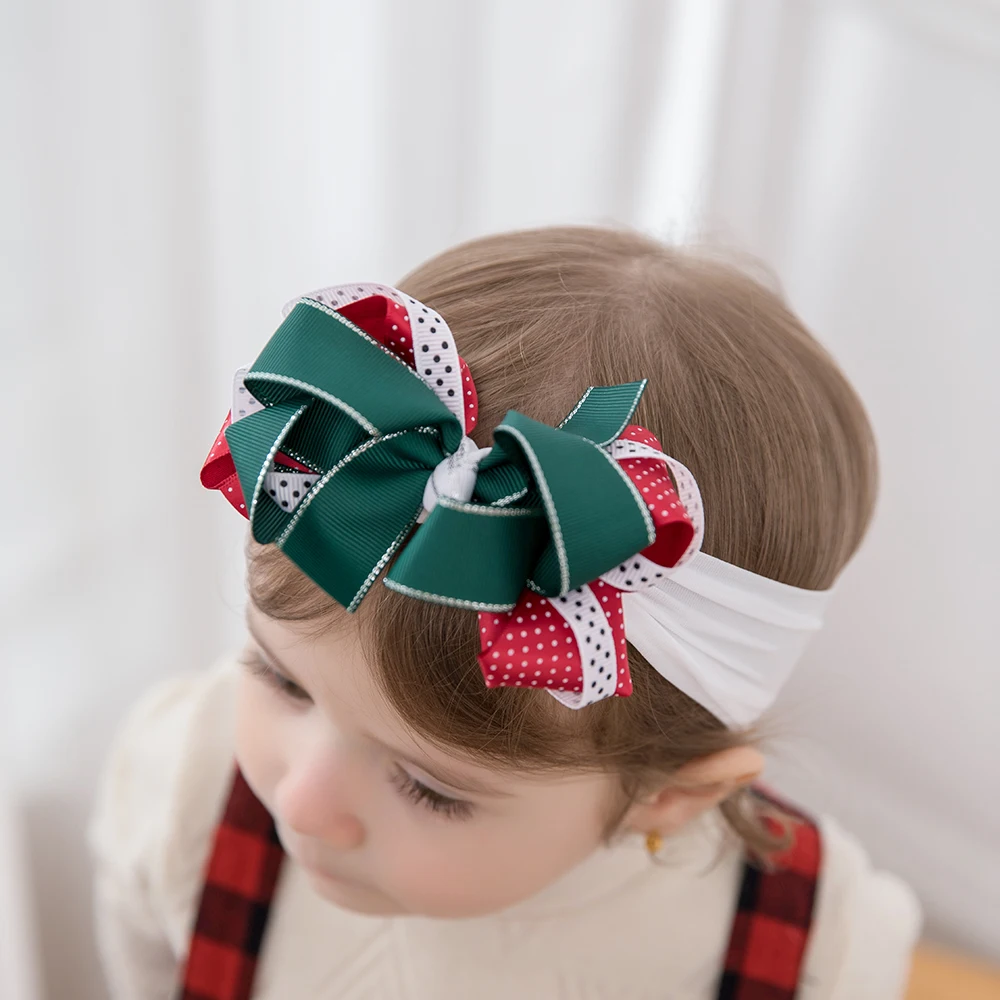 

Christmas Headband Big Grosgrain Ribbon Baby Bows Headbands Girls Kids Hair Bands Turban Headwear Boutique Hair Accessories