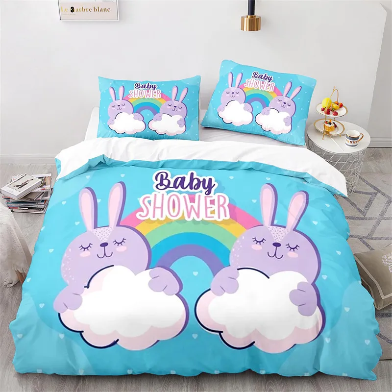 

Bedding Set Microfiber Wildlife Quilt Cover Twin Size For Girls Boys Kawaii Room Cartoon Animal Duvet Cover Cute Rainbow Rabbit