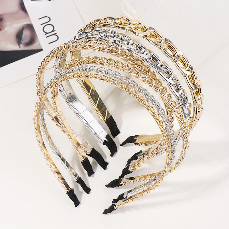 

Korean Fashion Simple Metal Hairbands Gold Silver Chain Headbands for Girls Hair Hoop Headwear Women Hair Styling Accessories