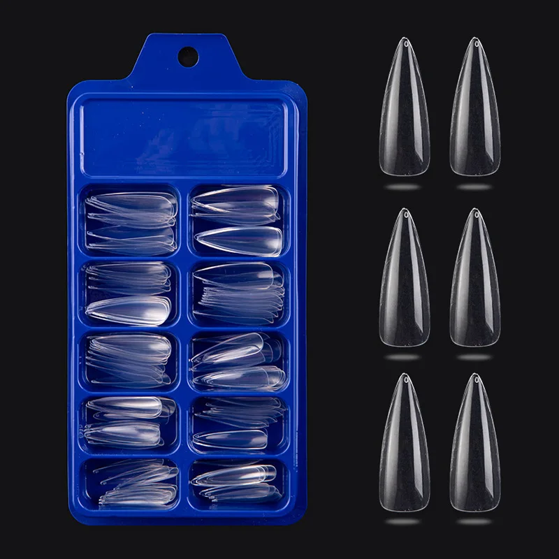 

100 однотонные Разноцветные длинные прозрачные накладные ногти