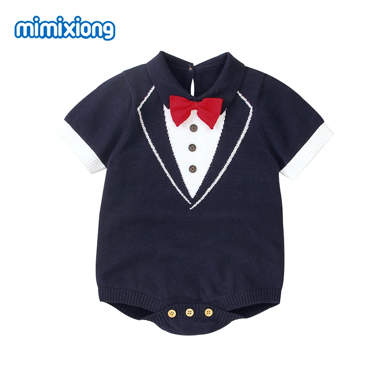 

Baby Bodysuits Newborn Boys Gentlemen Style Onesie Summer Turtle Neck Short Sleeves Infant Kids Cotton Jumpsuits Toddler Clothes