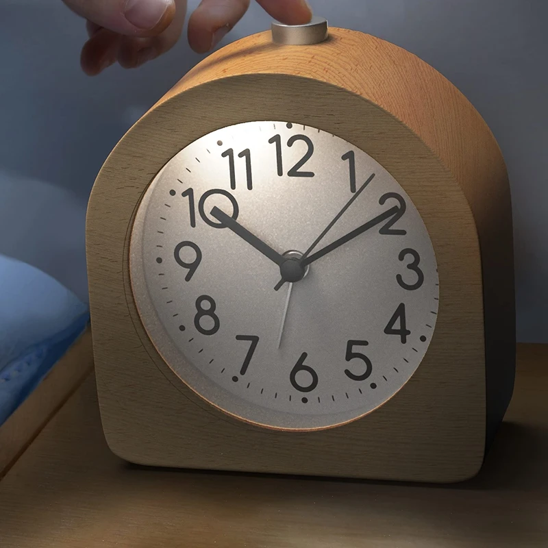 Without Ticking Retro Wooden Alarm Clock With Dial Alarm Light Quiet Table Clock With Snooze Function