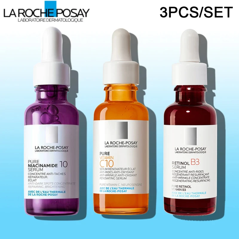 

3PCS La Roche Posay Original Anti Aging Set Vitamin C10 Niacinamide Hyalu B5 Retinol B3 Effaclar Essence For Acne Sensitive Skin
