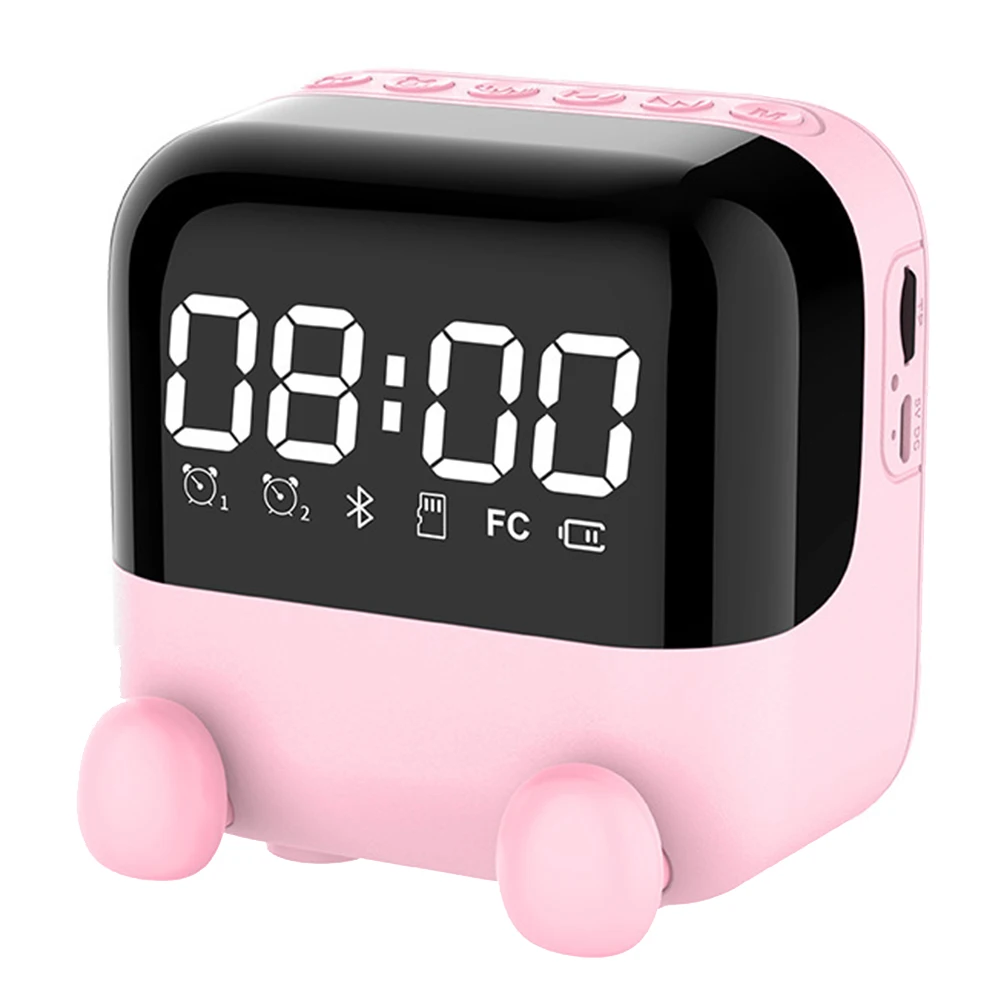 

Wireless FM Radio Portable Bluetooth Speaker Desktop Alarm Clock with LED Screen Support Handsfree/TF Card Play -Pink