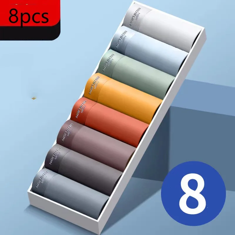 8/Pcs/Lot Boxer Men'S Shorts Breathable Comfortable Mens Underwear Mid Waist Antibacterial Ice Silk Male Quality Underpants