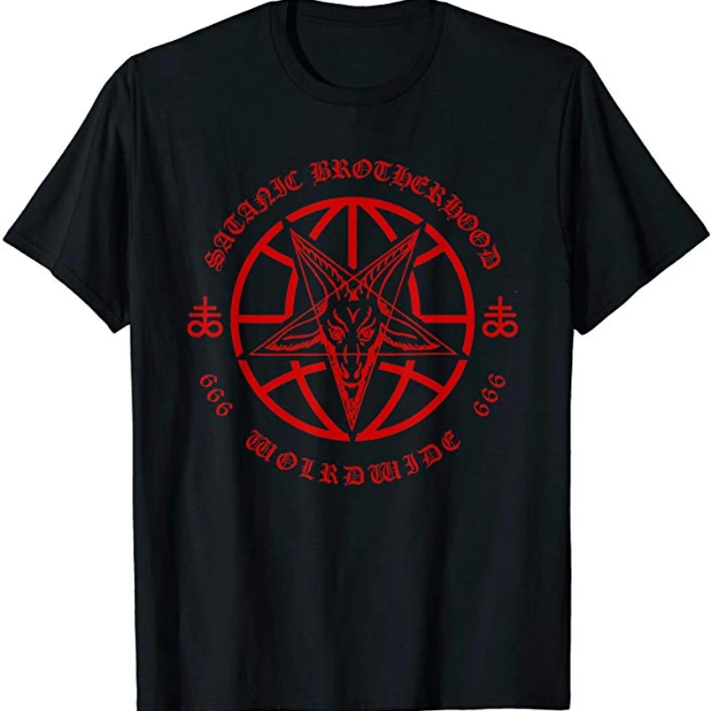 

Satanic Brotherhood Worldwide - Goat Head Baphomet T Shirt New 100% Cotton Short Sleeve O-Neck T-shirt Casual Mens Top