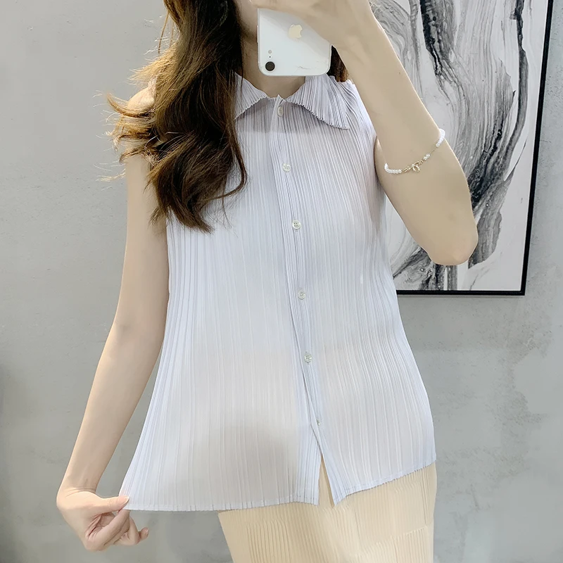 [Распродажа] Sanzhai Top новая летняя повседневная рубашка без рукавов на пуговицах