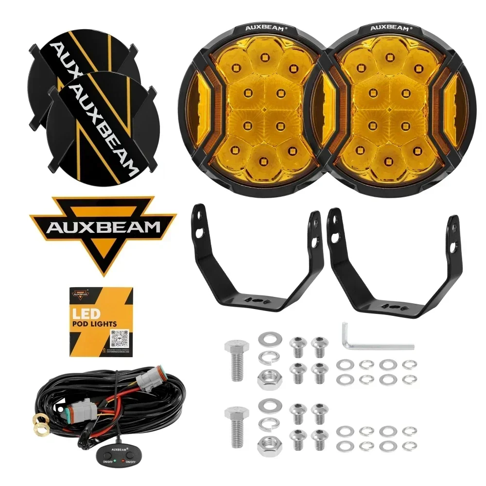 

Светодиодные фары AUXBEAM 3/5/7 дюймов Spot Flood Combo Work Light Pod Янтарный DRL с жгутом проводов и черной крышкой V-ULTRA SERIES