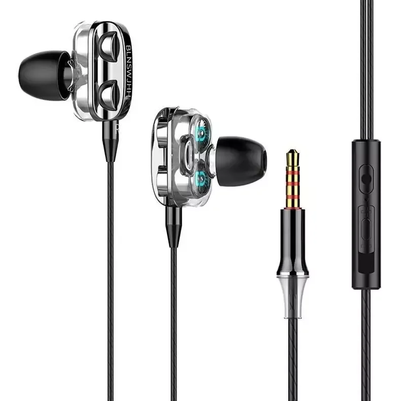 

Wired Headset Hifi Sound Stereo Double Moving Coil Dual Speaker In-ear Earphones With Microphone Sport Music Earbuds