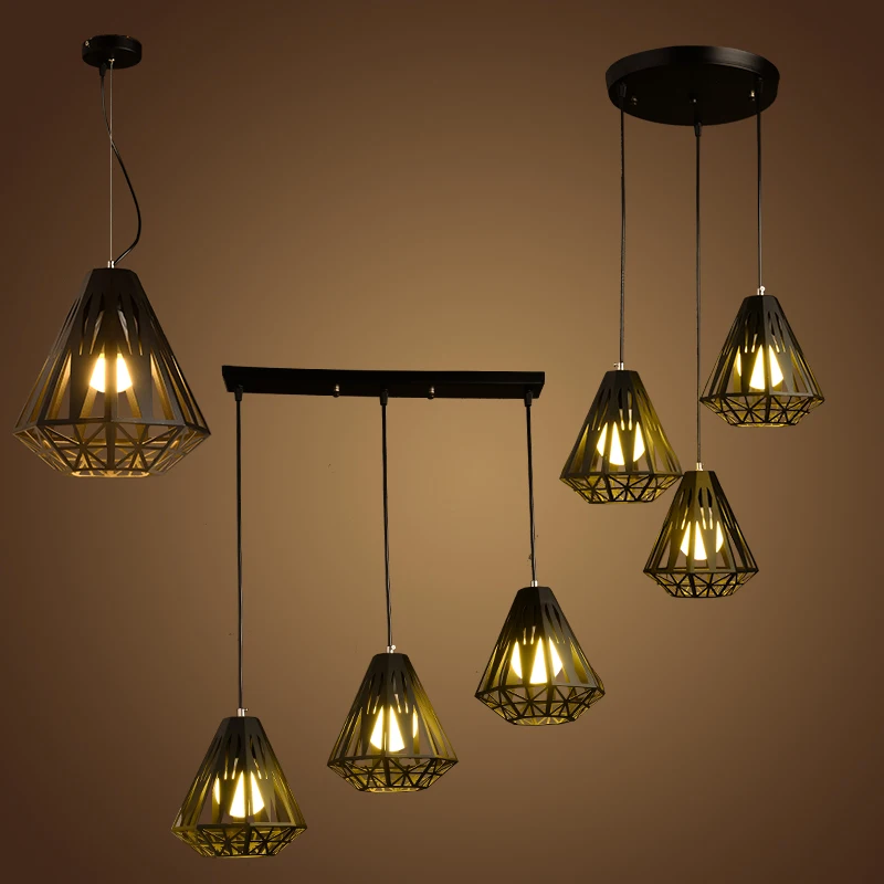 Подвесной светильник в стиле ретро геометрический ажур алмазный бар железная
