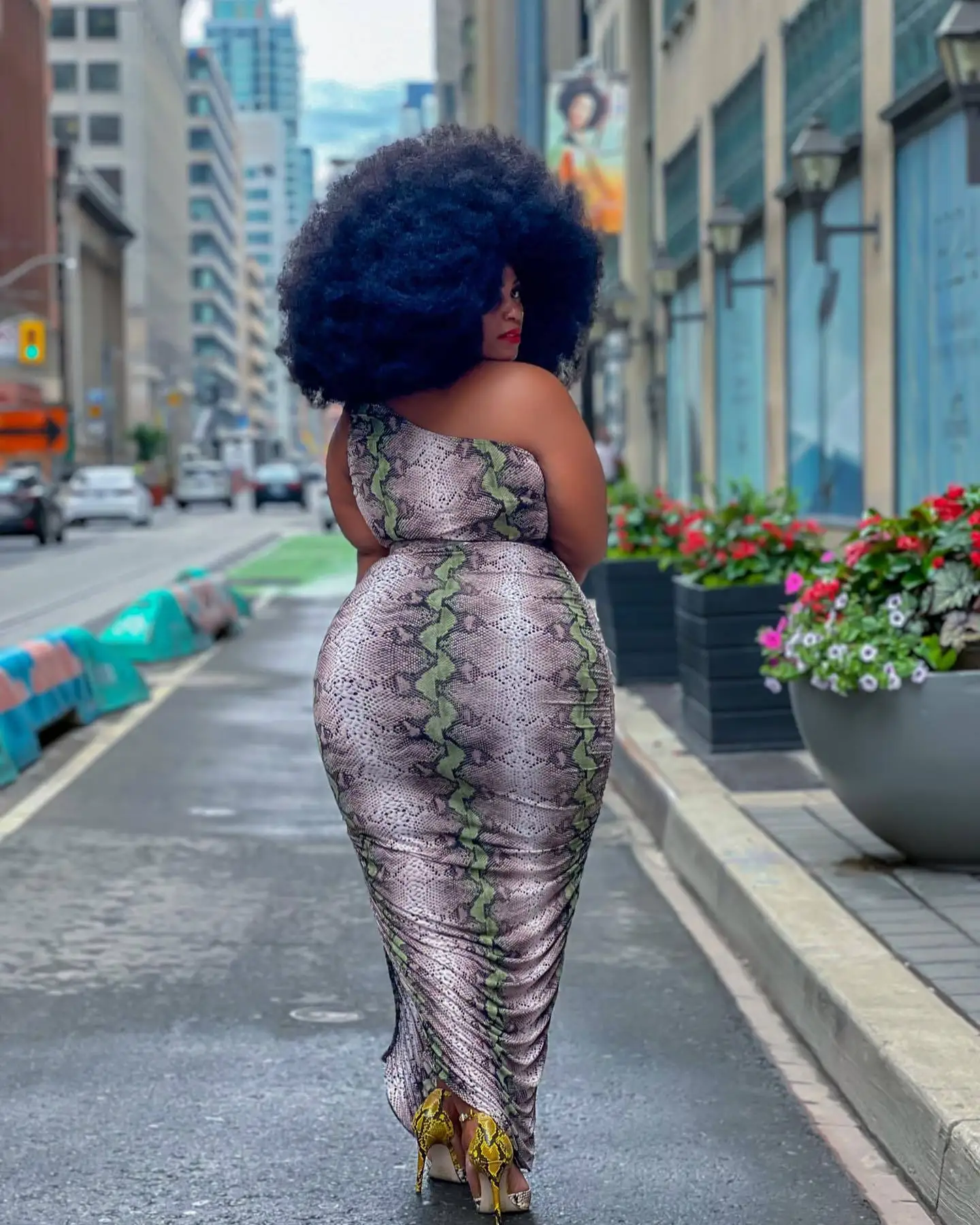 Plus Size Women's Dress Autumn/Winter 2022 New Snake Print One Shoulder Pleated Slit Sexy Dress Sexy Club Style Party Dress