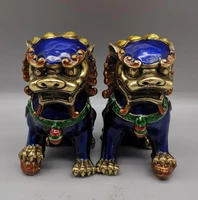 archaize brass cloisonne feng shui guardian door lion home decoration crafts statue a pair