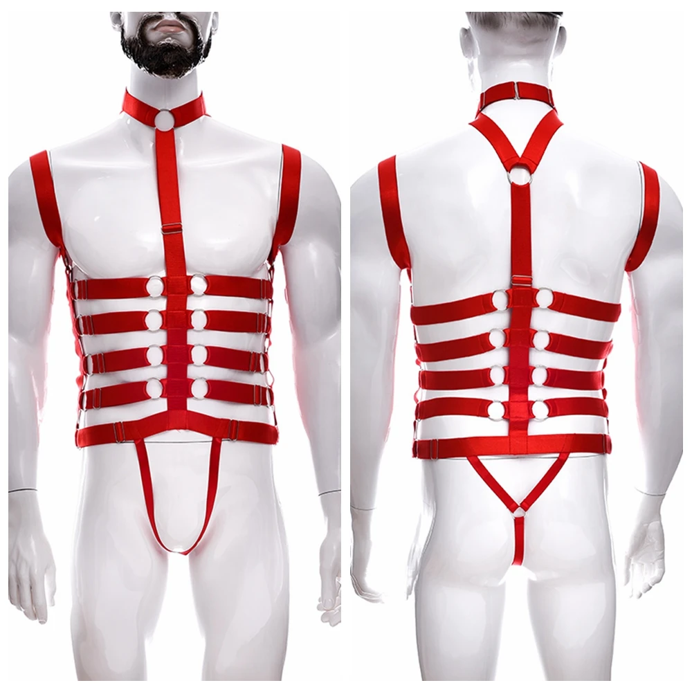 

Мужская красная портупея для ночного клуба, костюм для выступлений, Холтер, боди с бандажом, цельный сексуальный боди