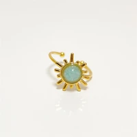 bohemian style sky blue abstract sun stone ring fully adjustable made with titanium steel gold coloured round shape ring