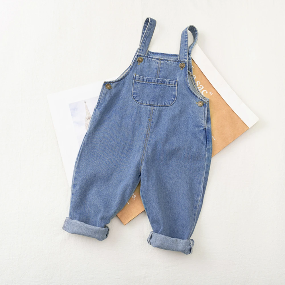 Джинсовый комбинезон для маленьких девочек и мальчиков однотонный Повседневный