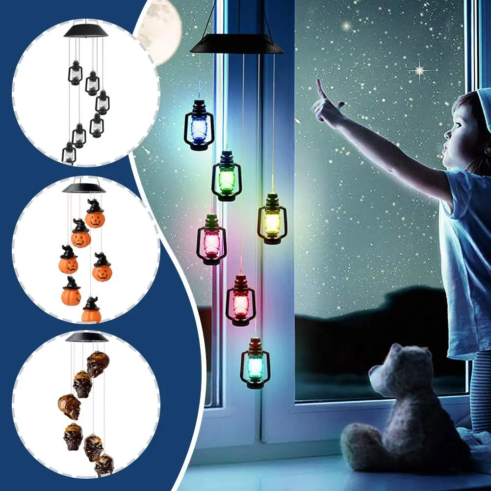 

1Pcs Halloween Must-have Solar Wind Chime Light Outdoor Colorful Decoration LED Chime Light Garden Wind Skeleton Courtyard U6L4