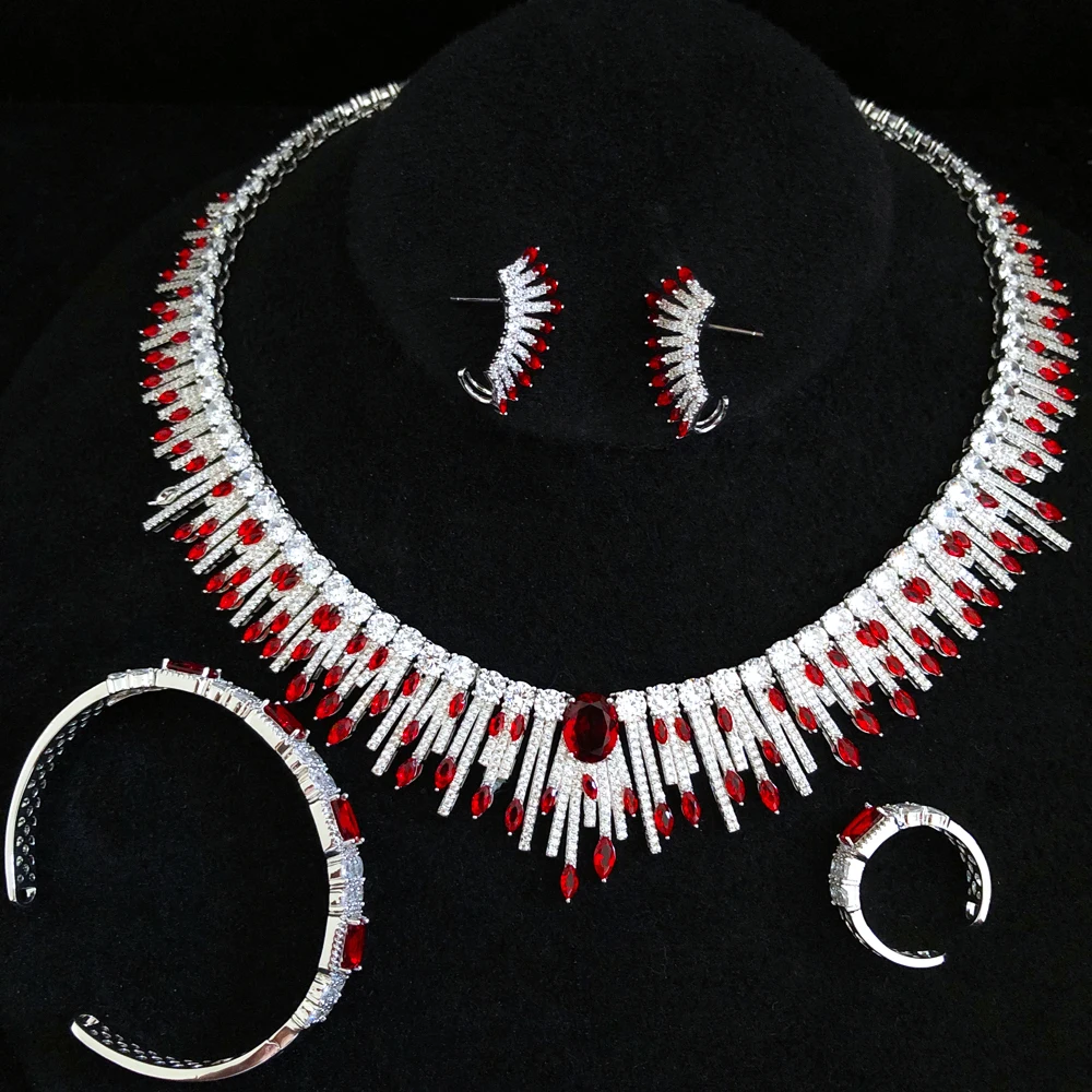 Комплект свадебных украшений GODKI роскошное красное ожерелье и серьги в форме