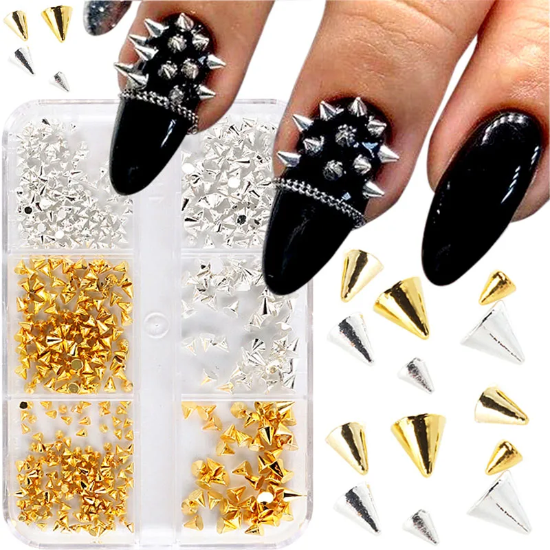 

Punk Cone Spikes Nail Studs Gold Silver Metal Rivet Nail Charms for Acrylic Nails Alloy Studs for Nails Cool Girl Nail Designs