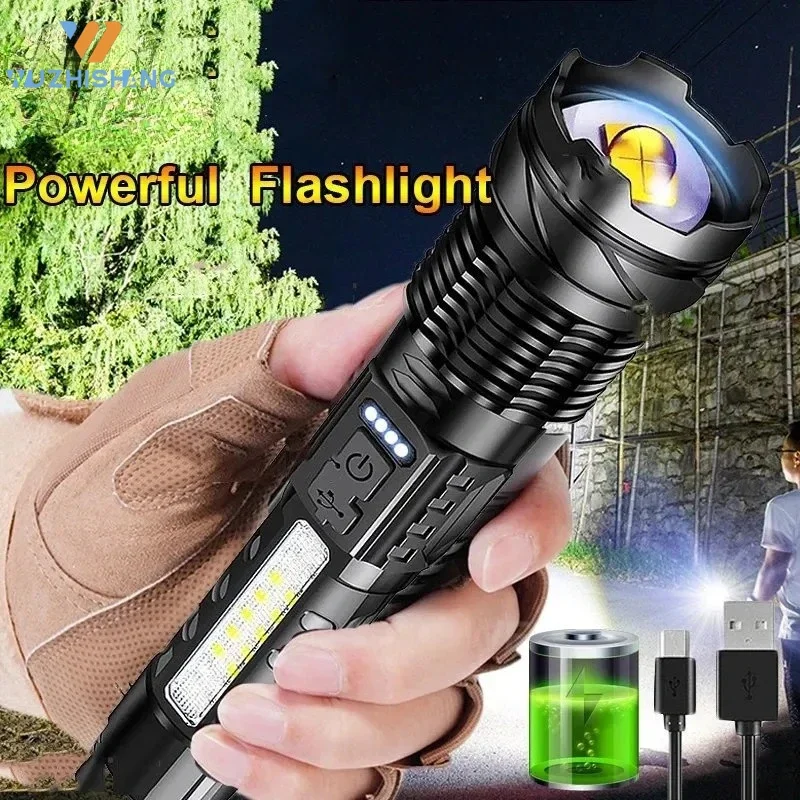 

2600mah 30W LED COB Zoom Flashlight 7-Mode Type-C Rechargeable Portable Telescopic Torch Built in Battery with Power Display